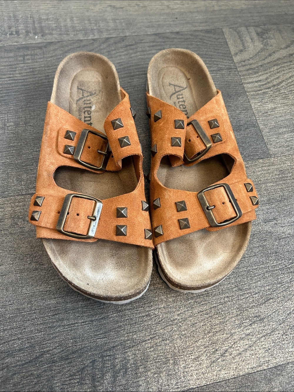 Leather Studded Double-Buckle Sandals
